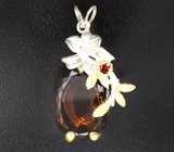 Серебряный кулон с крупным дымчатым кварцем 17,13 карата и альмандином гранатом Серебро 925