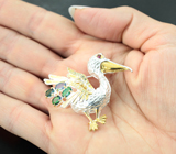 Скульптурная серебряная брошь с ограненными черными опалами и сапфиром Серебро 925