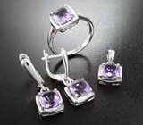 Стильный серебряный комплект с аметистами