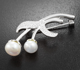 Изысканная серебряная брошь с жемчугом Серебро 925