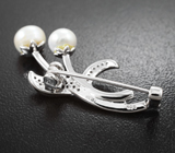 Изысканная серебряная брошь с жемчугом Серебро 925