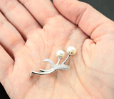 Изысканная серебряная брошь с жемчугом Серебро 925