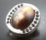 Кулон с солнечным камнем с эффектом кошачьего глаза 16,77 карата и черными шпинелями