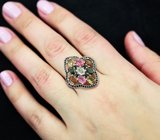 Праздничное серебряное кольцо с разноцветными турмалинами