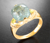 Золотое кольцо с крупным медьсодержащим турмалином редкого цвета 7,62 карата и бриллиантами Золото