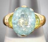 Золотое кольцо с крупным медьсодержащим турмалином редкого цвета 7,62 карата и бриллиантами Золото