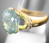 Золотое кольцо с крупным медьсодержащим турмалином редкого цвета 7,62 карата и бриллиантами Золото