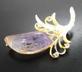 Серебряная брошь с резным аметрином 17,23 карата и голубыми топазами