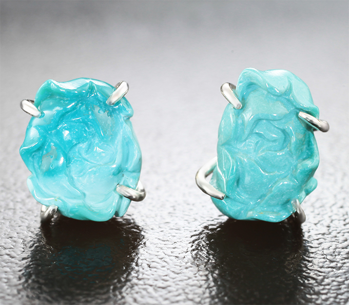 Пусеты с резной армянской бирюзой 