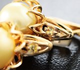 Золотые серьги с топовым золотистым жемчугом 8,1 карата и золотистыми сапфирами
