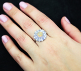 Великолепное серебряное кольцо с эфиопским опалом и танзанитами Серебро 925