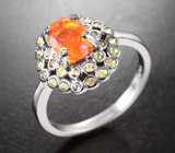 Серебряное кольцо с ограненным мексиканским опалом и сапфирами Серебро 925