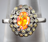 Серебряное кольцо с ограненным мексиканским опалом и сапфирами Серебро 925