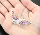 Серебряная брошь с аметистами и дымчатым кварцем