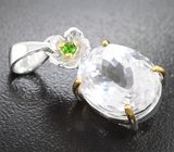 Кулон с пастельно-розовым кунцитом 12,2 карата и хромдиопсидом