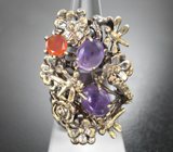 Серебряное кольцо с аметистами и карнелианом