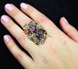 Серебряное кольцо с аметистами и карнелианом