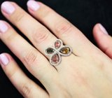 Эффектное серебряное кольцо с разноцветными турмалинами