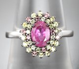 Праздничное серебряное кольцо с рубином и сапфирами