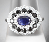Великолепное серебряное кольцо с насыщенно-синими сапфирами и черными шпинелями Серебро 925