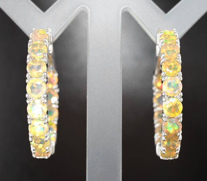 Роскошные серебряные серьги с ограненными эфиопскими опалами