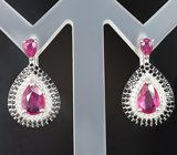 Шикарные серебряные серьги с рубинами и черными шпинелями