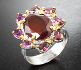 Серебряное кольцо с карнелианом и родолитами