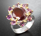 Серебряное кольцо с карнелианом и родолитами