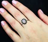 Чудесное серебряное кольцо c розовым кварцем и черными шпинелями