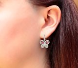 Эффектные серебряные серьги с разноцветными турмалинами