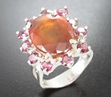 Серебряное кольцо с карнелианом и родолитами