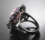 Серебряное кольцо с корундом, аметистами и перидотами Серебро 925
