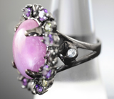 Серебряное кольцо с корундом, аметистами и перидотами Серебро 925