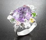 Серебряное кольцо с аметистом, диопсидами, сапфирами и турмалинами