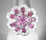 Роскошное серебряное кольцо с родолитами Серебро 925