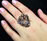 Серебряное кольцо с кианитами, голубыми топазами и аметистами Серебро 925