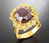 Серебряное кольцо с крупным рубином 10,03 карата и перидотами