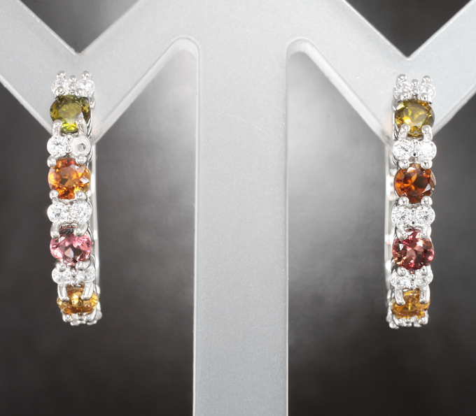 Чудесные серебряные серьги с разноцветными турмалинами