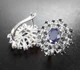 Серебряные серьги с насыщенно-синими сапфирами и черными шпинелями Серебро 925