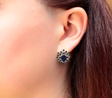 Серебряные серьги с насыщенно-синими сапфирами и черными шпинелями Серебро 925