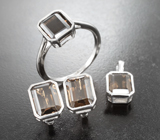 Стильный серебряный комплект с дымчатым кварцем