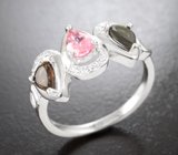 Чудесное серебряное кольцо с разноцветными турмалинами