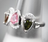 Чудесное серебряное кольцо с разноцветными турмалинами