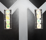 Стильные серебряные серьги с ограненными эфиопскими опалами и черными шпинелями Серебро 925