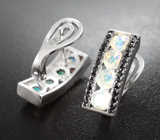 Стильные серебряные серьги с ограненными эфиопскими опалами и черными шпинелями Серебро 925