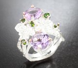 Серебряное кольцо с аметистами и диопсидами