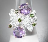 Серебряное кольцо с аметистами и диопсидами