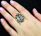 Серебряное кольцо с празиолитом, перидотами и аметистами Серебро 925
