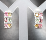 Эффектные серебряные серьги с разноцветными турмалинами и диопсидами Серебро 925