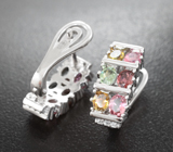 Эффектные серебряные серьги с разноцветными турмалинами и диопсидами Серебро 925